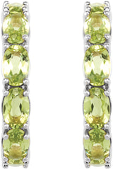Platinum Oval Natural Peridot Accented Hoop Earrings - view 2