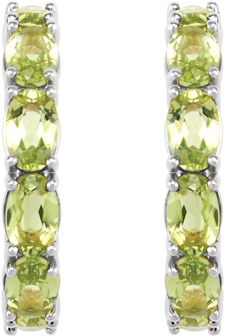 Platinum Oval Natural Peridot Accented Hoop Earrings - view 2