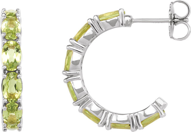 Platinum Oval Natural Peridot Accented Hoop Earrings
