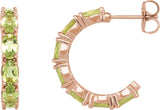 14K Gold Oval Natural Peridot Accented Hoop Earrings - Rose Gold