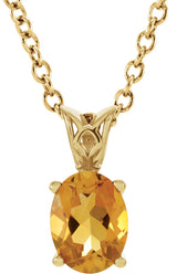 14K Gold Oval Natural Citrine Solitaire Necklace or Pendant