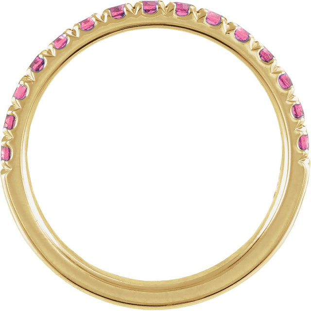 10K Gold Round Natural Pink Tourmaline Birthstone Stackable Ring - Yellow Gold - view 10