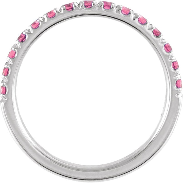 10K Gold Round Natural Pink Tourmaline Birthstone Stackable Ring - White Gold - view 10