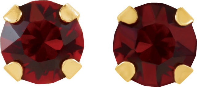 14K Gold Round Ruby Piercing Piercing Birthstone Stud Earrings - view 2