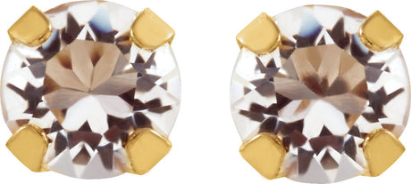 14K Gold Round Sapphire Piercing Piercing Birthstone Stud Earrings - view 2