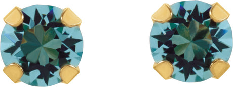 14K Gold Round Aquamarine Piercing Piercing Birthstone Stud Earrings - view 2