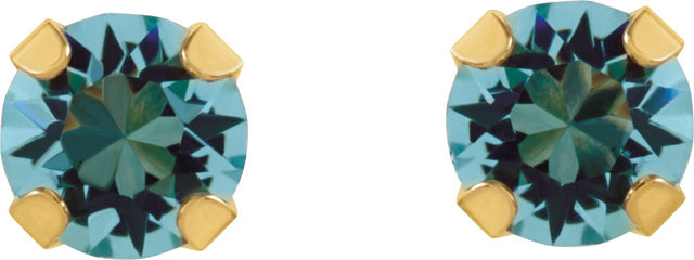 14K Gold Round Aquamarine Piercing Piercing Birthstone Stud Earrings - view 2