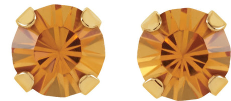14K Gold Round Citrine Piercing Piercing Birthstone Stud Earrings - view 2