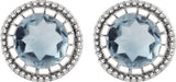 14K Gold Round Natural Aquamarine Milgrain Bezel-Set Birthstone Stud Earrings - White Gold - view 2