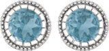 14K Gold Round Natural Swiss Blue Topaz Milgrain Bezel-Set Birthstone Stud Earrings - White Gold - view 2