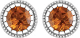 14K Gold Round Natural Citrine Milgrain Bezel-Set Birthstone Stud Earrings - White Gold - view 2