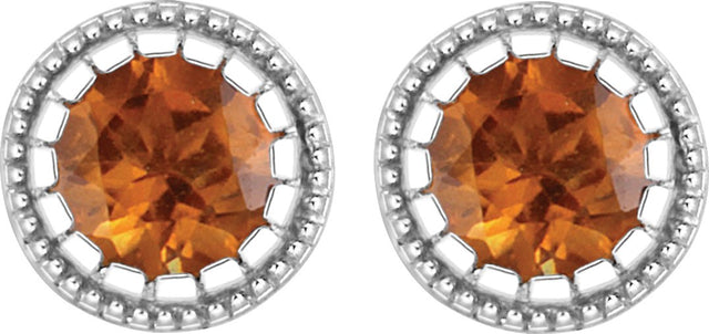 14K Gold Round Natural Citrine Milgrain Bezel-Set Birthstone Stud Earrings - White Gold - view 2