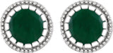 14K Gold Round Natural Emerald Milgrain Bezel-Set Birthstone Stud Earrings - White Gold - view 2