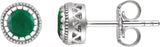 14K Gold Round Natural Emerald Milgrain Bezel-Set Birthstone Stud Earrings - White Gold