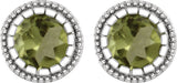 14K Gold Round Natural Peridot Milgrain Bezel-Set Birthstone Stud Earrings - White Gold - view 2