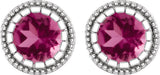 14K Gold Round Natural Pink Tourmaline Milgrain Bezel-Set Birthstone Stud Earrings - White Gold - view 2
