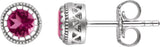 14K Gold Round Natural Pink Tourmaline Milgrain Bezel-Set Birthstone Stud Earrings - White Gold