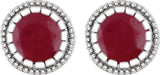 14K Gold Round Natural Ruby Milgrain Bezel-Set Birthstone Stud Earrings - White Gold - view 2