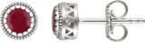 14K Gold Round Natural Ruby Milgrain Bezel-Set Birthstone Stud Earrings - White Gold