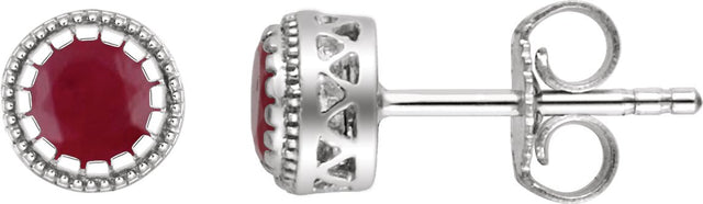14K Gold Round Natural Ruby Milgrain Bezel-Set Birthstone Stud Earrings - White Gold
