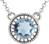 14K Gold Natural Aquamarine Milgrain Bezel-Set Birthstone Necklace - White Gold