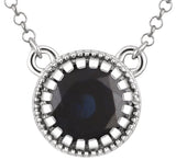 14K Gold Natural Blue Sapphire Milgrain Bezel-Set Birthstone Necklace - White Gold
