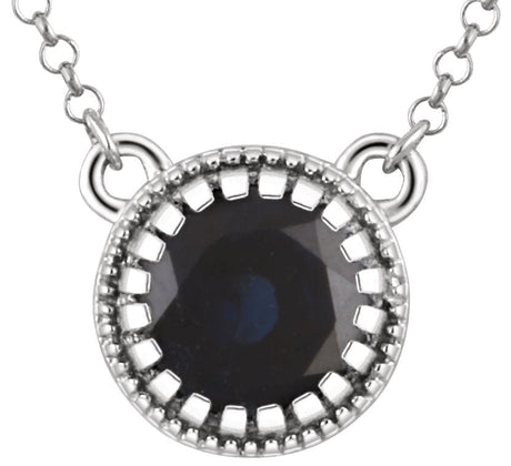 14K Gold Natural Blue Sapphire Milgrain Bezel-Set Birthstone Necklace - White Gold