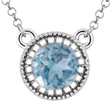 14K Gold Natural Swiss Blue Topaz Milgrain Bezel-Set Birthstone Necklace - White Gold