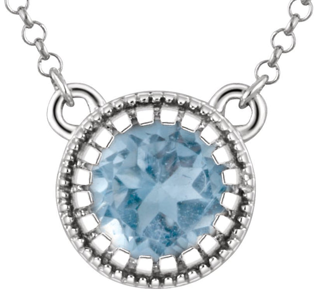 14K Gold Natural Swiss Blue Topaz Milgrain Bezel-Set Birthstone Necklace - White Gold