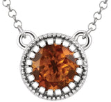 14K Gold Natural Citrine Milgrain Bezel-Set Birthstone Necklace - White Gold