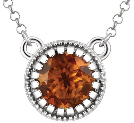 14K Gold Natural Citrine Milgrain Bezel-Set Birthstone Necklace - White Gold