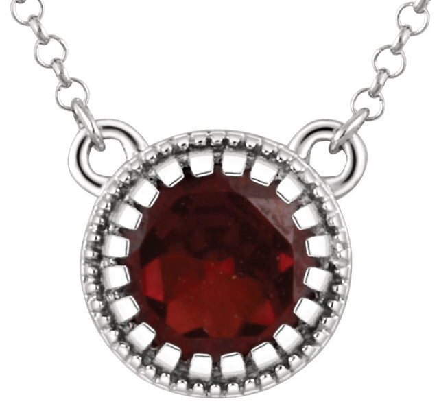 14K Gold Natural Garnet Milgrain Bezel-Set Birthstone Necklace