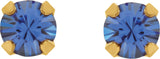 14K Gold Round Blue Sapphire Piercing Piercing Birthstone Stud Earrings - view 2