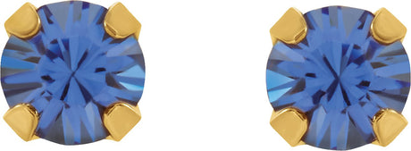 14K Gold Round Blue Sapphire Piercing Piercing Birthstone Stud Earrings - view 2