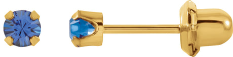 14K Gold Round Blue Sapphire Piercing Piercing Birthstone Stud Earrings