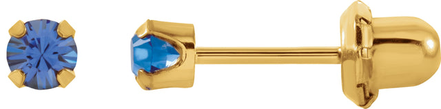 14K Gold Round Blue Sapphire Piercing Piercing Birthstone Stud Earrings