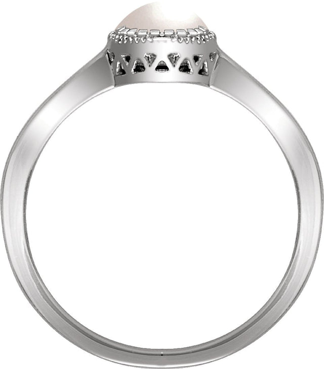 14K Gold Cultured White Freshwater Pearl Milgrain Bezel-Set Solitaire Birthstone Ring - White Gold - view 3