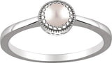 14K Gold Cultured White Freshwater Pearl Milgrain Bezel-Set Solitaire Birthstone Ring - White Gold - view 2