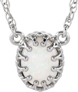 14K Gold Oval Natural White Opal Cabochon Crown Necklace - White Gold