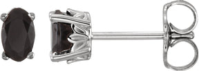 14K Gold Natural Black Onyx Oval 4-Prong Scroll Setting Stud Earrings - White Gold