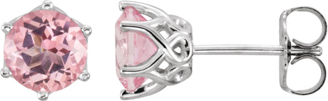14K Gold Natural Pink Morganite Round 6-Prong Crown Stud Earrings - White Gold