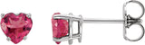 14K Gold Natural Pink Tourmaline Heart 4-Prong Stud Earrings - White Gold