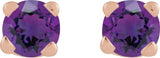14K Gold Natural Amethyst Round 4-Prong Lightweight Stud Earrings - Rose Gold - view 8