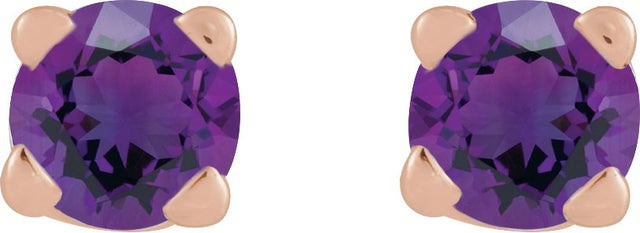 14K Gold Natural Amethyst Round 4-Prong Lightweight Stud Earrings - Rose Gold - view 8
