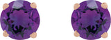 14K Gold Natural Amethyst Round 4-Prong Lightweight Stud Earrings - Rose Gold - view 17