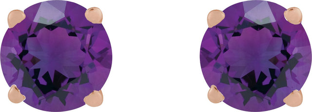 14K Gold Natural Amethyst Round 4-Prong Lightweight Stud Earrings - Rose Gold - view 17