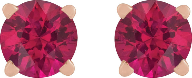 14K Gold Lab-Grown Ruby Round 4-Prong Lightweight Stud Earrings - Rose Gold - view 8
