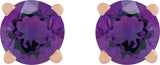 14K Gold Natural Amethyst Round 4-Prong Lightweight Stud Earrings - Rose Gold - view 8