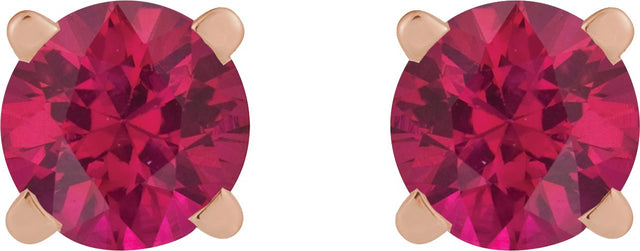 14K Gold Lab-Grown Ruby Round 4-Prong Lightweight Stud Earrings - Rose Gold - view 8