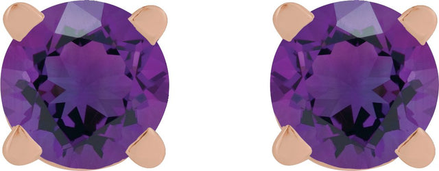 14K Gold Natural Amethyst Round 4-Prong Lightweight Stud Earrings - Rose Gold - view 8